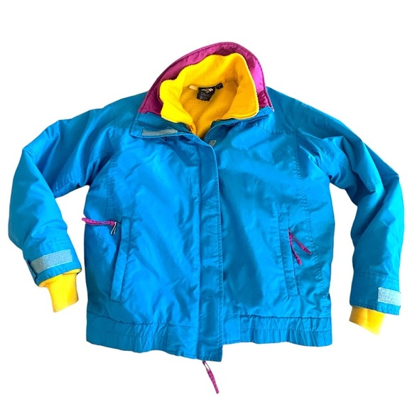 COLUMBIA BUGABOO Vintage 80/90s 3-in-1 Ski Coat Jacket Blue Pink Yellow Women L - Picture 3 of 16